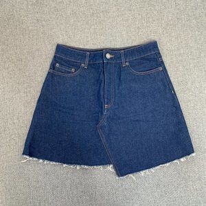 Paris Atelier Denim Asymmetrical Mini Skirt Size 4‎ Cotton W/ Fringe